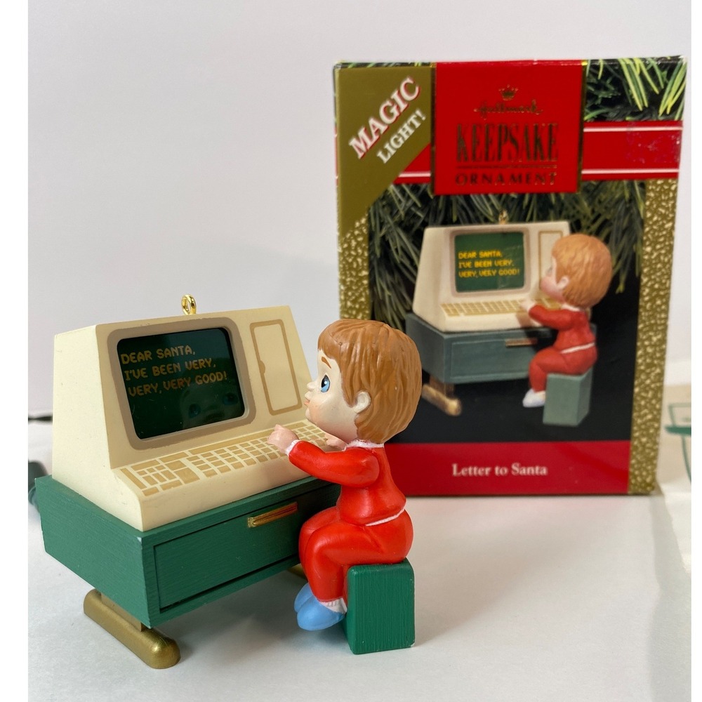 Vintage 1990 Hallmark Keepsake Ornament Letter to Santa Boy Computer Magic Light